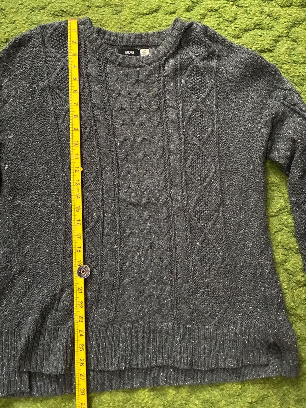 BDG Cable Knit Sweater with Elbow Patches in Charcoal Gray - Picture 7 of 9